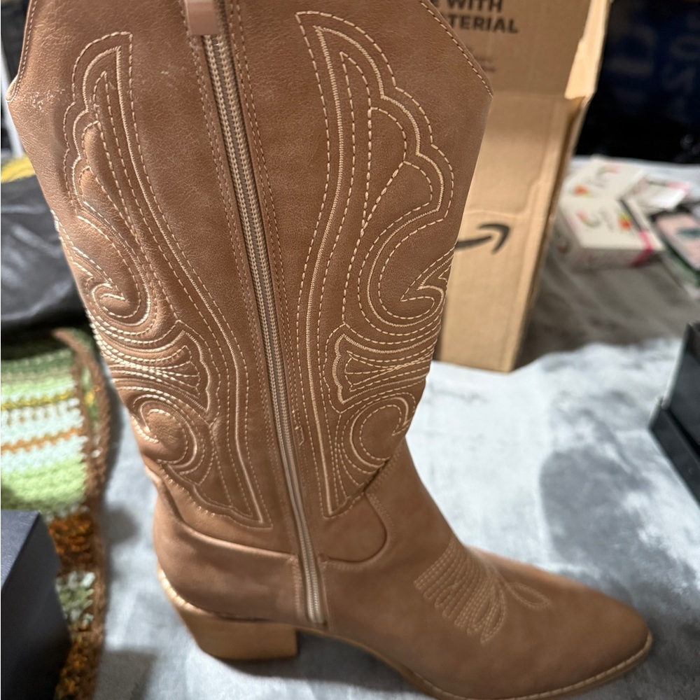 Women's Tan Leather Boots - Picture 2 of 3
